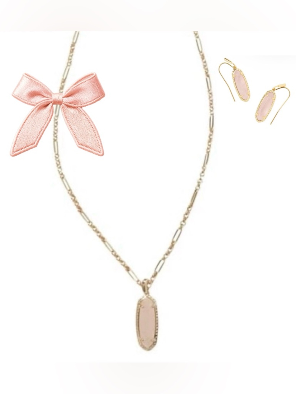 Kendra Scott Eva 14K Gold Over Brass Drop Earrings & Necklace-Rose Quartz
